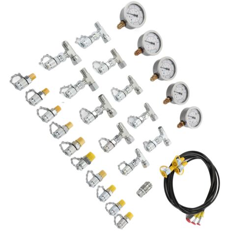 Kit de test de pression hydraulique 3 tuyaux 11 réglages 10 Connecteurs de tee