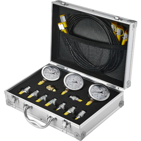 Kit de test de pression hydraulique Mophorn, 250/400/600 bars, 3 manomètres, 9 raccords, 3 tuyaux, ensemble portable pour excavatrices et engins de chantier