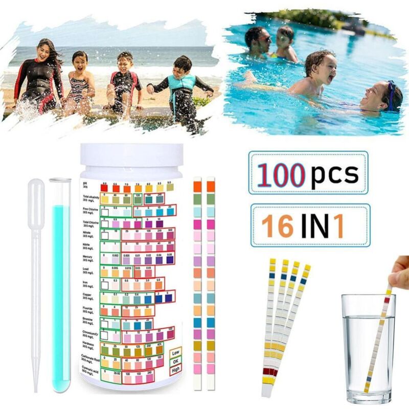 Kit de Test de Qualité de l'Eau Domestique - 100 Bandelettes pour Dureté, pH, Fluor, Plomb, Nitrates et plus