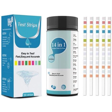 Kit de test d'eau potable 14 en 1 - Kit de test pour l'eau potable, les piscines et les spas pour la dureté, le pH, le plomb, le fer, le cuivre, le chlore, le fluorure et plus encore (100 pièces)