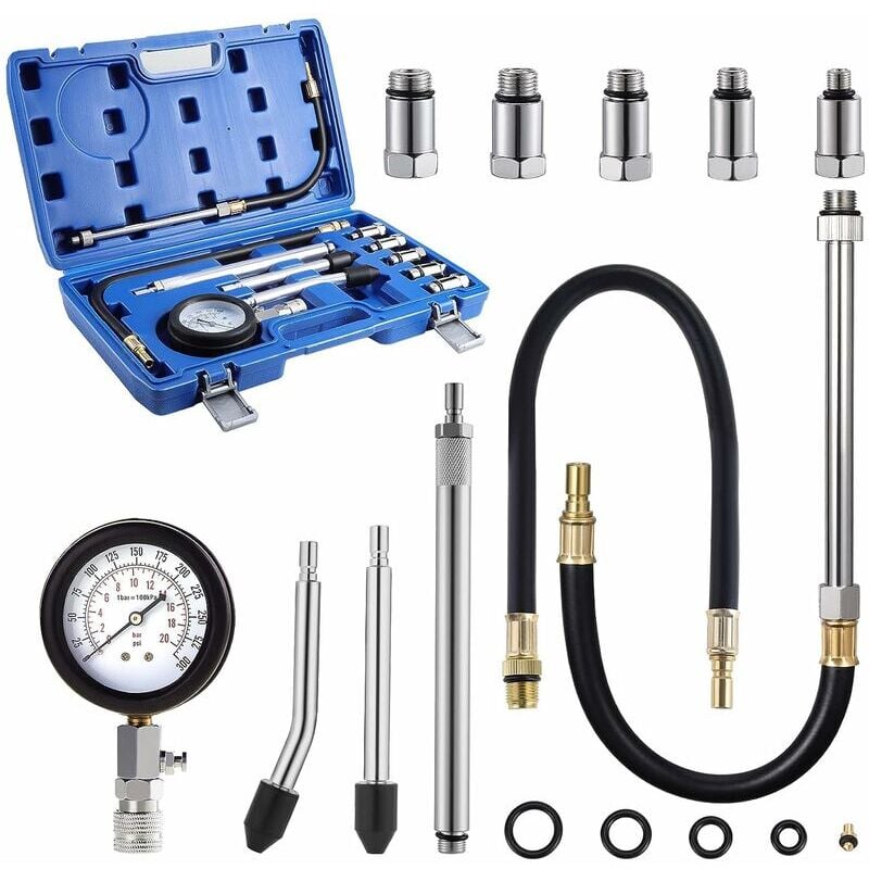 Start - Kit de testeur de compression de cylindre de moteur 11 pièces, outil de diagnostic de jauge de pression de carburant, kit de testeur de