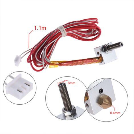 Kit de tête d'impression DIY comprenant une buse de 0,4 mm, un tube d'extrusion M6 de 30 mm, un élément chauffant 12 V 40 W, une thermistance NTC 3950 et un bloc chauffant en aluminium pour imprimante