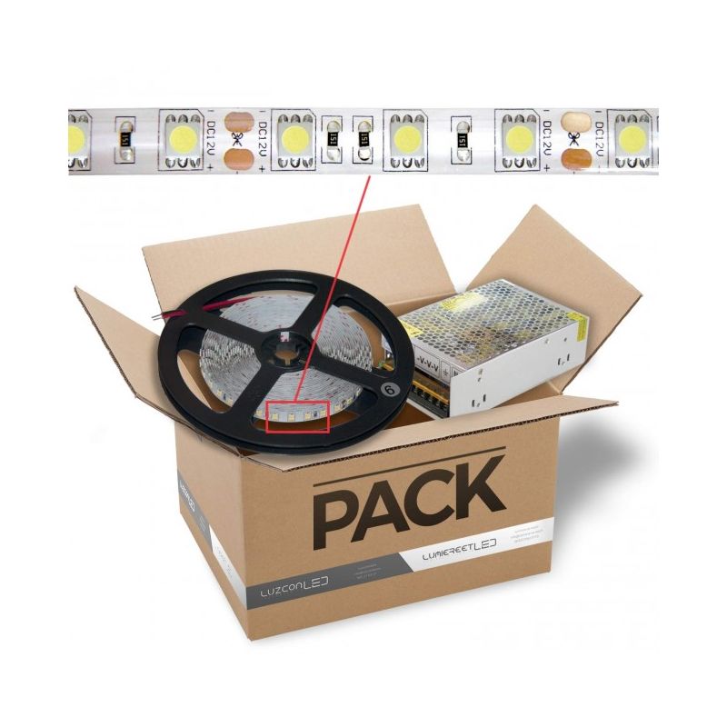 

Kit de tira LED 5 metros 15W por metro 12V DC con transformador luz blanca - ENVÍO DESDE ESPAÑA - Luzconled