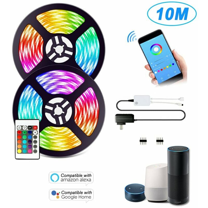 

Happyshopping - Kit de tiras de luces LED WIFI, 10 m / 32,8 pies de longitud, 5050 RGB, tira de luz inteligente con fuente de alimentacion de 12 V