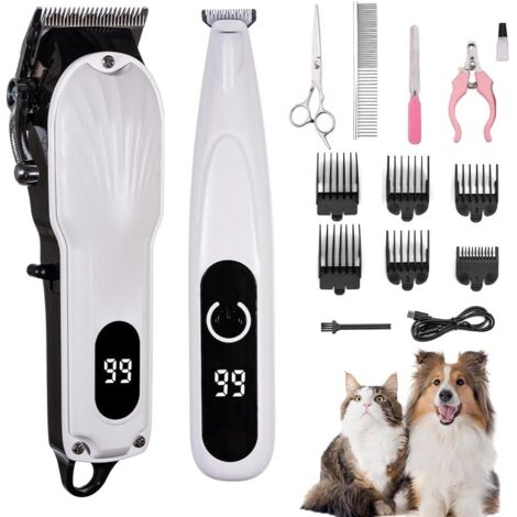 Kit de toilettage et tondeuse à pattes pour chat et chien 2 en 1 Tondeuse sans fil pour poils emmêlés Chats Chiens Rasoir silencieux pour poils épais Animaux de compagnie-AquaForge
