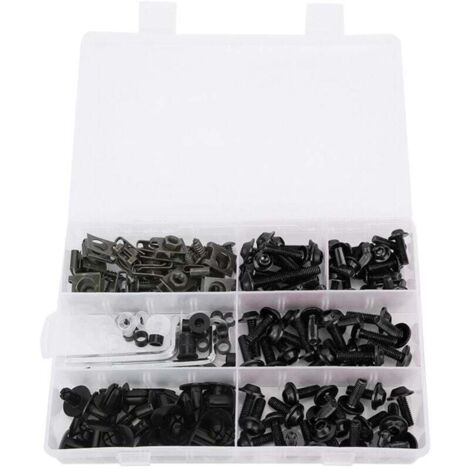 Kit de tornillos de carenado, 198 piezas/juego, tornillos de carenado para parabrisas M5 M6, kit de tornillos para accesorios de motocicleta [Negro]
