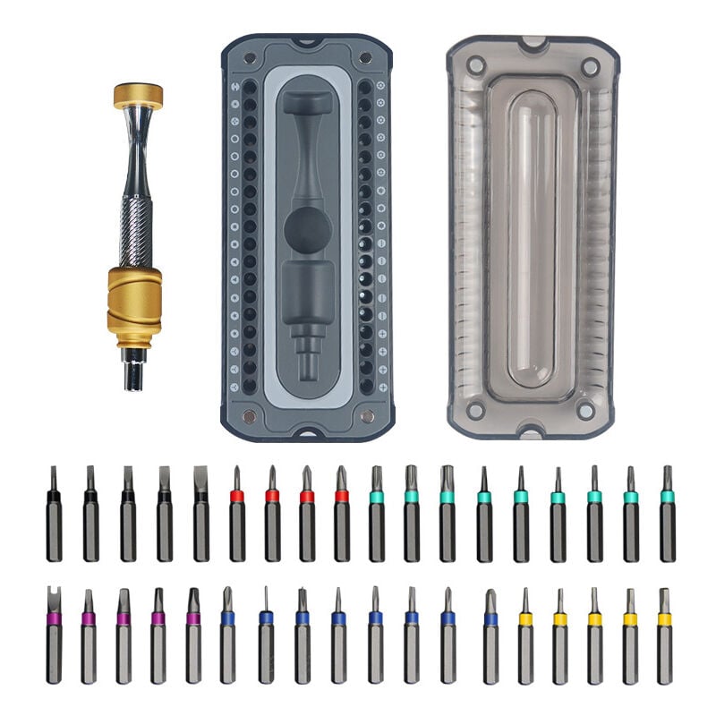 Kit de tournevis de précision 37 pièces, micro-embouts en acier S2 durables, avec poignée de pilote magnétique de conception à faible gravité, pour