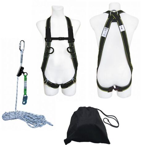 Kit de trabajo en techos, arnés, cuerda de 15 m, dispositivo de autorrecuperación
