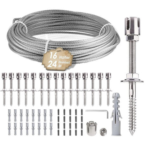Kit de treillis métallique pour plantes grimpantes d'extérieur, avec câble en acier inoxydable de 3 mm x 24 m, pour projets de bricolage de clôture et de jardin.