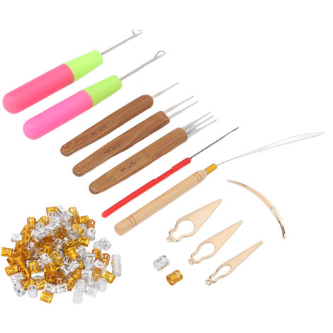 Kit de Tresses Dreadlocks avec Crochet, Anneaux et Extensions pour Cheveux, Accessoires Déco Dorés