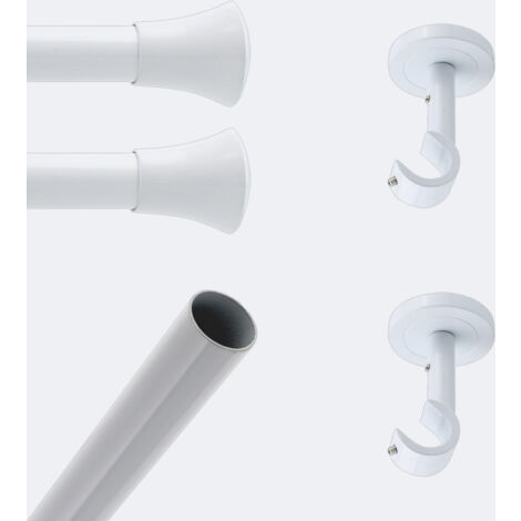 Kit de tringle à rideaux Blanc 150cm Diam.20mm Embout Pommeau - Fixation Plafond - Boulet