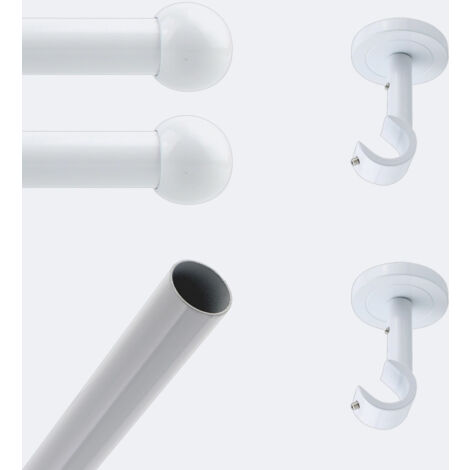 Kit de tringle à rideaux Blanc 200cm Diam.20mm Embout Boule - Fixation Plafond - Boulet