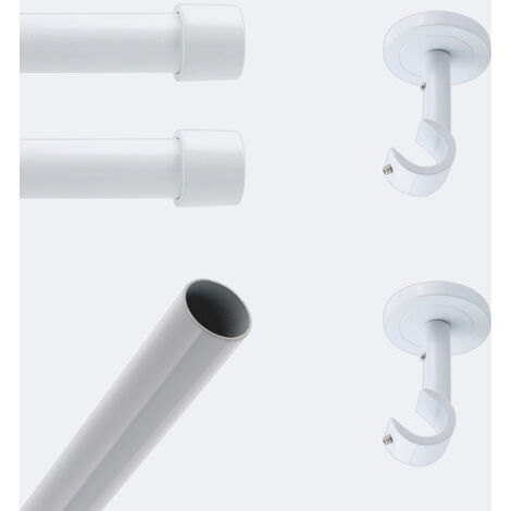 Kit de tringle à rideaux Blanc 200cm Diam.20mm Embout Capuchon - Fixation Plafond - Boulet