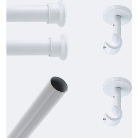 Kit de tringle à rideaux Blanc 200cm Diam.20mm Embout Chapeau - Fixation Plafond - Boulet