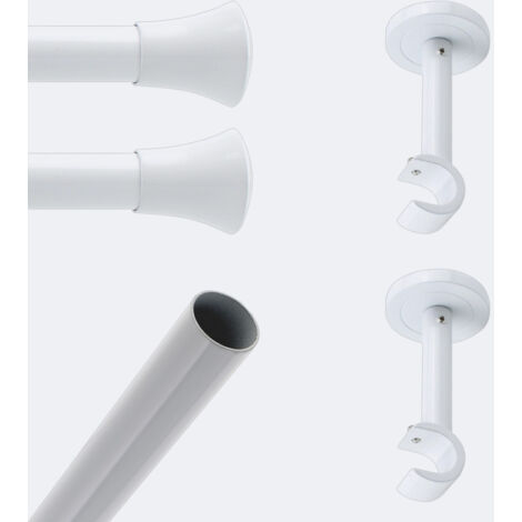 Kit de tringle à rideaux Blanc 200cm Diam.20mm Embout Pommeau - Fixation Mur - Boulet