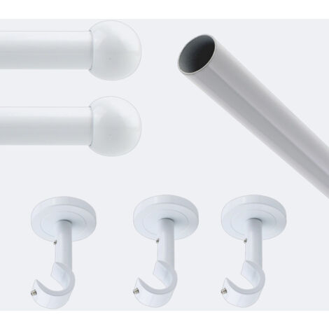 Kit de tringle à rideaux Blanc 250cm Diam.20mm Embout Boule - Fixation Plafond - Boulet