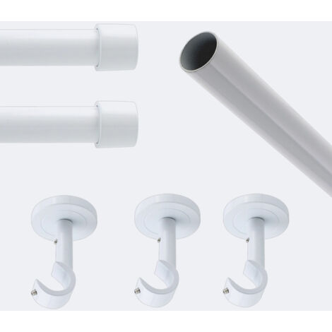 Kit de tringle à rideaux Blanc 250cm Diam.20mm Embout Capuchon - Fixation Plafond - Boulet