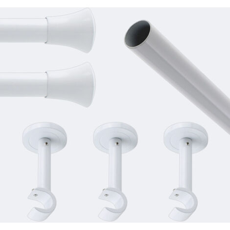 Kit de tringle à rideaux Blanc 250cm Diam.20mm Embout Pommeau - Fixation Mur - Boulet