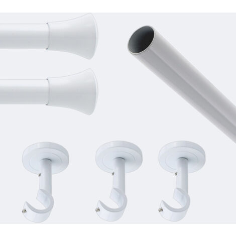 Kit de tringle à rideaux Blanc 250cm Diam.20mm Embout Pommeau - Fixation Plafond - Boulet