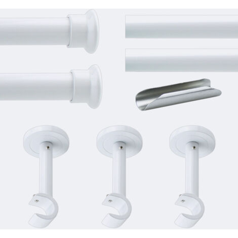 Kit de tringle à rideaux Blanc 300cm Diam.20mm Embout Chapeau - Fixation Mur - Boulet