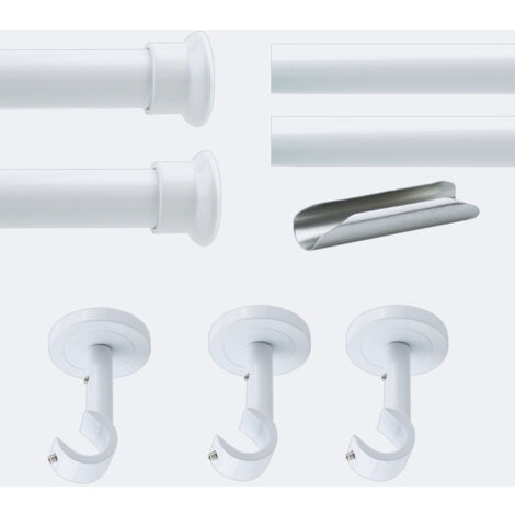 Kit de tringle à rideaux Blanc 300cm Diam.20mm Embout Chapeau - Fixation Plafond - Boulet