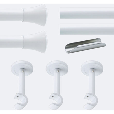 Kit de tringle à rideaux Blanc 300cm Diam.20mm Embout Pommeau - Fixation Mur - Boulet