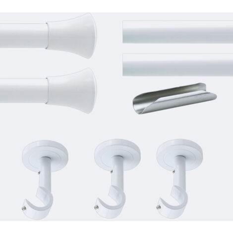 Kit de tringle à rideaux Blanc 300cm Diam.20mm Embout Pommeau - Fixation Plafond - Boulet