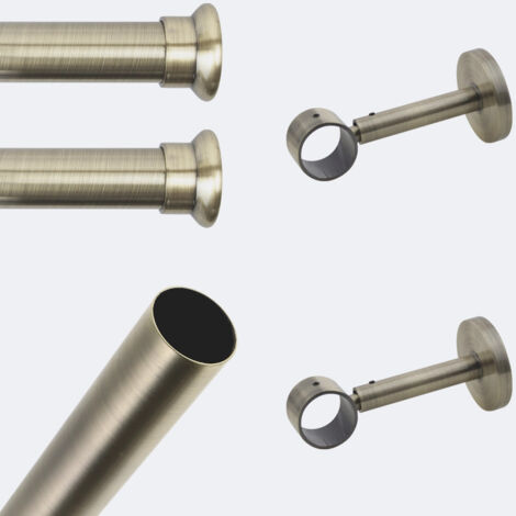 Kit de tringle à rideaux Bronze 200cm Diam.28mm Embout Chapeau - Fixation Mur - Boulet