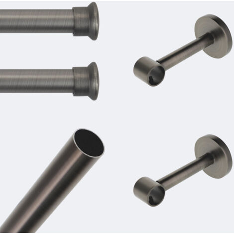 Kit de tringle à rideaux Carbone 150cm Diam.20mm Embout Chapeau - Fixation Mur - Boulet
