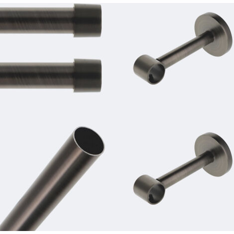 Kit de tringle à rideaux Carbone 200cm Diam.20mm Embout Capuchon - Fixation Mur - Boulet