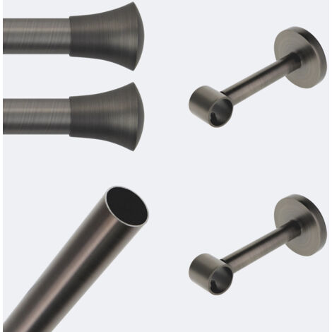 Kit de tringle à rideaux Carbone 200cm Diam.20mm Embout Pommeau - Fixation Mur - Boulet