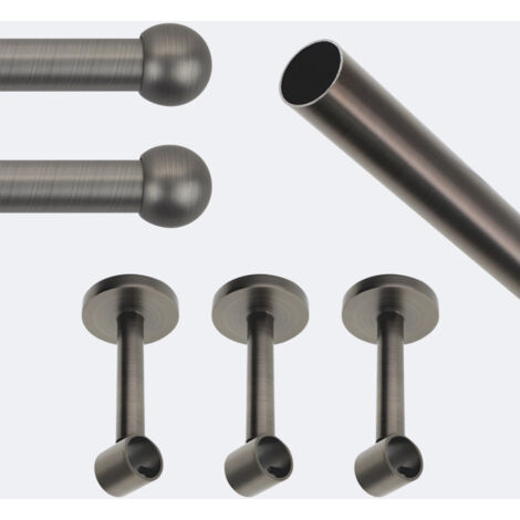 Kit de tringle à rideaux Carbone 250cm Diam.20mm Embout Boule - Fixation Mur - Boulet