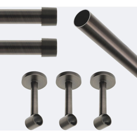 Kit de tringle à rideaux Carbone 250cm Diam.20mm Embout Capuchon - Fixation Mur - Boulet