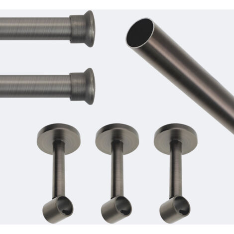 Kit de tringle à rideaux Carbone 250cm Diam.20mm Embout Chapeau - Fixation Mur - Boulet