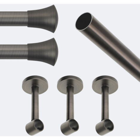 Kit de tringle à rideaux Carbone 250cm Diam.20mm Embout Pommeau - Fixation Mur - Boulet