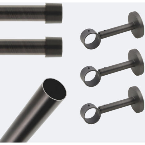 Kit de tringle à rideaux Carbone 250cm Diam.28mm Embout Capuchon - Fixation Mur - Boulet