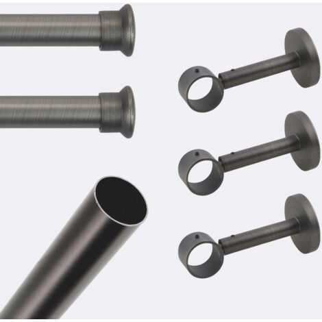 Kit de tringle à rideaux Carbone 250cm Diam.28mm Embout Chapeau - Fixation Mur - Boulet