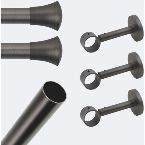 Kit de tringle à rideaux Carbone 250cm Diam.28mm Embout Pommeau - Fixation Mur - Boulet