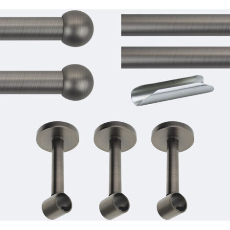 Kit de tringle à rideaux Carbone 300cm Diam.20mm Embout Boule - Fixation Mur - Boulet