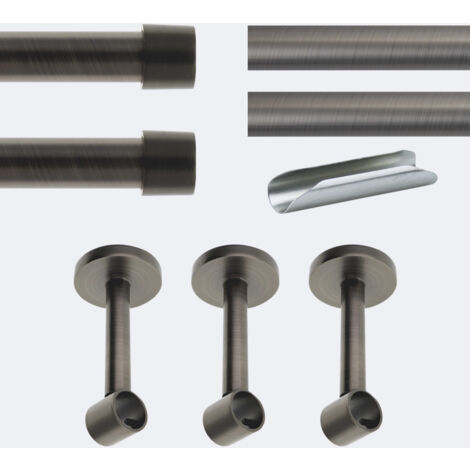 Kit de tringle à rideaux Carbone 300cm Diam.20mm Embout Capuchon - Fixation Mur - Boulet