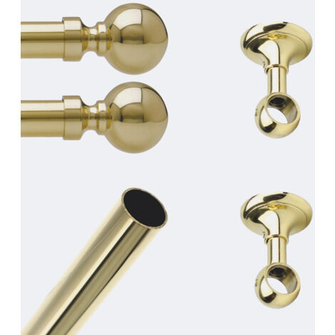 Kit de tringle à rideaux Laiton Poli Verni 150cm Diam.20mm Embout Contemporain - Fixation Plafond - Boulet