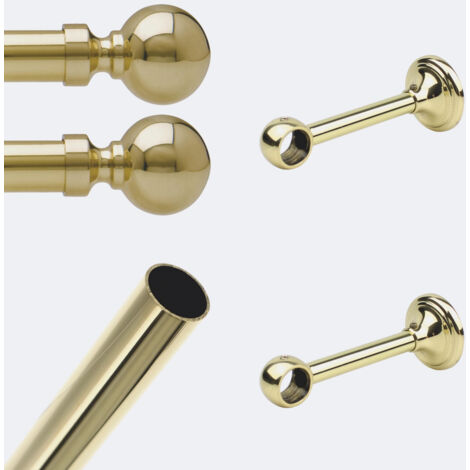 Kit de tringle à rideaux Laiton Poli Verni 200cm Diam.20mm Embout Contemporain - Fixation Mur - Boulet