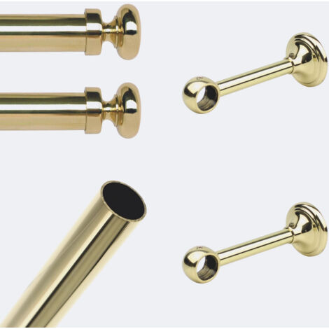 Kit de tringle à rideaux Laiton Poli Verni 200cm Diam.20mm Embout Regency - Fixation Mur - Boulet
