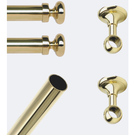 Kit de tringle à rideaux Laiton Poli Verni 200cm Diam.20mm Embout Regency - Fixation Plafond - Boulet