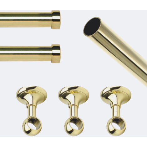 Kit de tringle à rideaux Laiton Poli Verni 250cm Diam.20mm Embout Capuchon - Fixation Plafond - Boulet