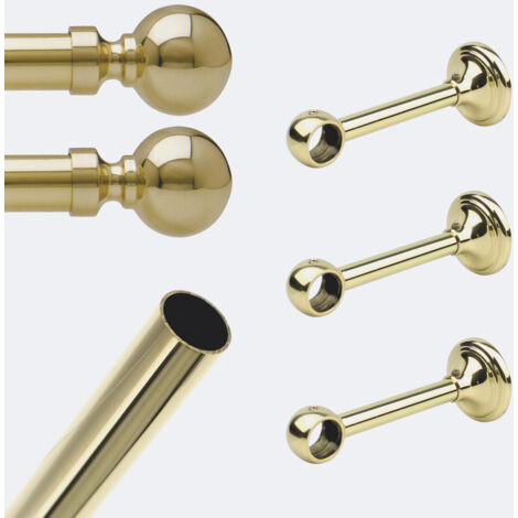 Kit de tringle à rideaux Laiton Poli Verni 250cm Diam.20mm Embout Contemporain - Fixation Mur - Boulet