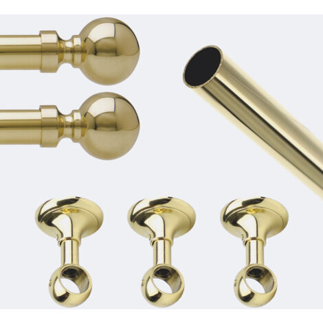 Kit de tringle à rideaux Laiton Poli Verni 250cm Diam.20mm Embout Contemporain - Fixation Plafond - Boulet