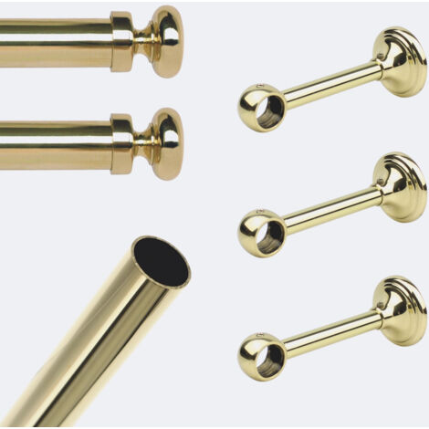 Kit de tringle à rideaux Laiton Poli Verni 250cm Diam.20mm Embout Regency - Fixation Mur - Boulet