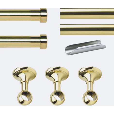 Kit de tringle à rideaux Laiton Poli Verni 300cm Diam.20mm Embout Capuchon - Fixation Plafond - Boulet