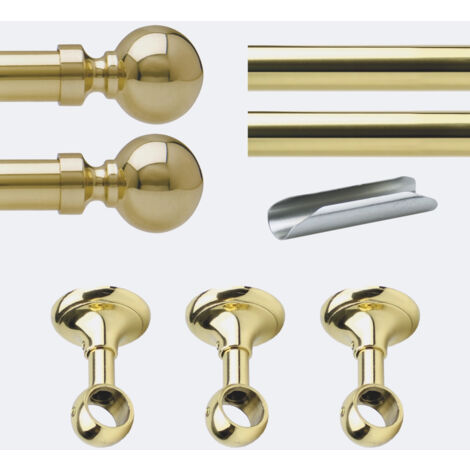 Kit de tringle à rideaux Laiton Poli Verni 300cm Diam.20mm Embout Contemporain - Fixation Plafond - Boulet